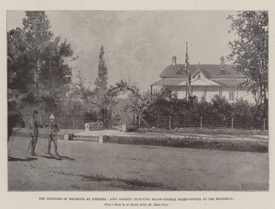 Forsvareren af Mafeking i Pretoria, Lord Roberts modtager generalmajor Baden-Powell på residency af Joseph Holland Tringham