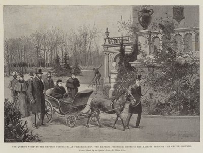 Dronningens besøg hos kejserinde Frederik på Friedrichshof, kejserinde Frederik viser Hendes Majestæt gennem slottets område af Joseph Holland Tringham