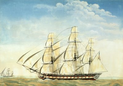 Fregatten USS Essex (akvarel på papir) af Joseph Howard