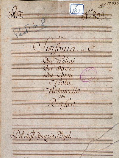 Første side af partitur af Symphony in C af Pleyel af Joseph Ignace Pleyel