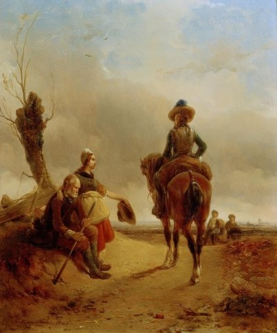 Landskab med en barok ridescene af Joseph Jodocus Moerenhout
