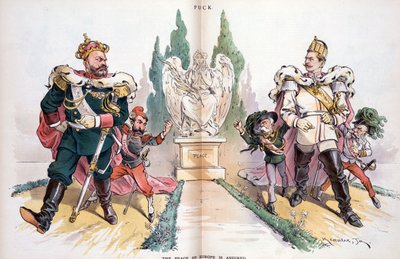 Alexander III, mærket "Rusland", kigger på Wilhelm II, mærket "Tyskland" af Joseph Keppler