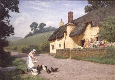En hytte i Devonshire (akvarel) af Joseph Kirkpatrick