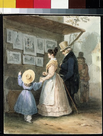 ""Chez le Marchand de Engravings"" (Hos sælgeren af ​​graveringer) Akvarel af Hippolyte Bellange (1800-1866) 1831 Eremitagemuseet, Sankt Petersborg (Saint-Petersburg) af Joseph Louis Hippolyte Bellange
