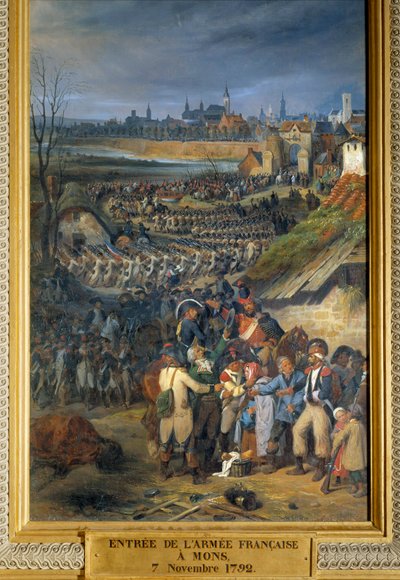 Revolutionskrige: "" Den franske hær under kommando af general Dumouriez til Mons, dagen efter slaget ved Jemmapes, den 7. november af Joseph Louis Hippolyte Bellange