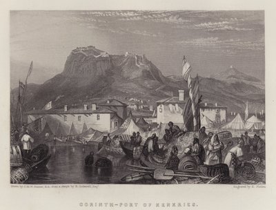 Korinth, Port of Kenkries (farve litho) af Joseph Mallord William (after) Turner