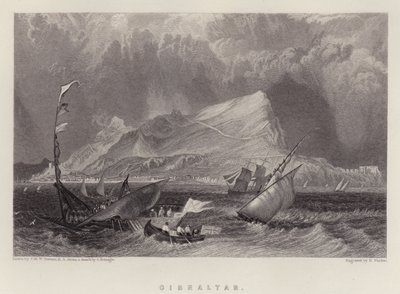 Gibraltar (farve litho) af Joseph Mallord William (after) Turner