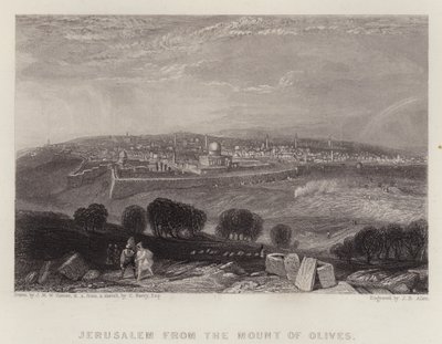Jerusalem fra Oliebjerget (farve litho) af Joseph Mallord William (after) Turner