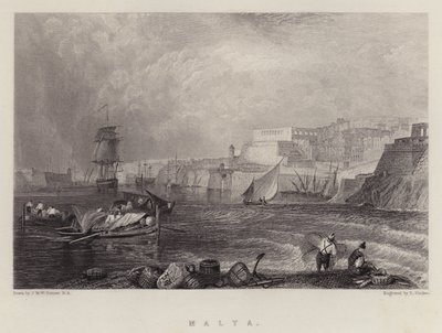 Malta (farve litho) af Joseph Mallord William (after) Turner
