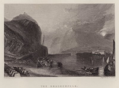 Drachenfels (farve litho) af Joseph Mallord William (after) Turner