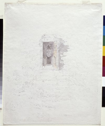 Cross At The Entrance To Hereford (blyant med gule og grå vaske på hvidt papir) af Joseph Mallord William Turner