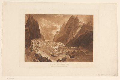 Udsigt over Mer-de-Glace-gletsjeren ved Mont Blanc Mer de Glace - Chamouni-dalen - Savoyen (titel på objektet) Landskabsstudier (serietitel) Liber Studiorum (serietitel) af Joseph Mallord William Turner