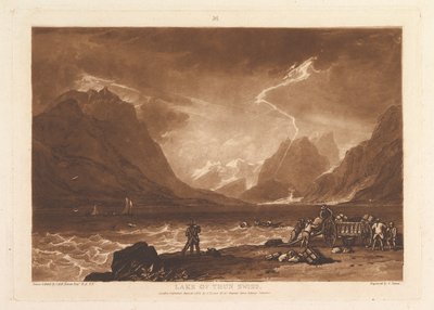 Thun-søen, schweiziske Liber Studiorum, del III, plade 15, 10. juni 1808. af Joseph Mallord William Turner