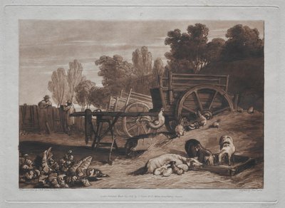 Liber Studiorum: Gården med hanen. af Joseph Mallord William Turner