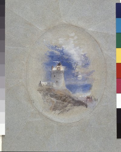 Lowestoffe Lighthouse (gouache på blåt papir) af Joseph Mallord William Turner