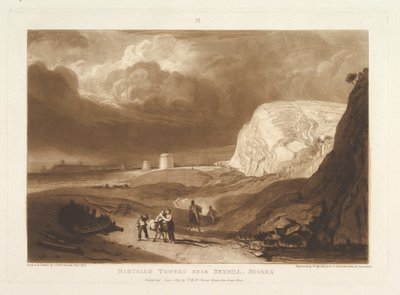 Martello Towers nær Bexhill, Sussex Liber Studiorum, del VII, plade 34, juni 1811. af Joseph Mallord William Turner
