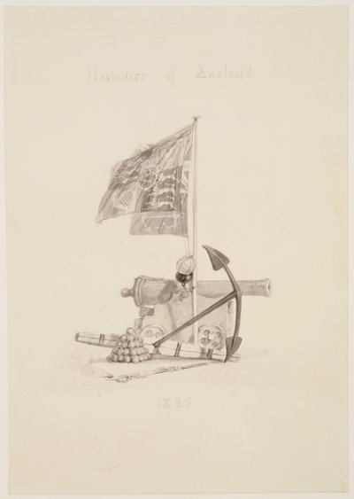 No.0567 Harbours of England, design til titelbladet på en bog, 1825 (blæk og vask) af Joseph Mallord William Turner
