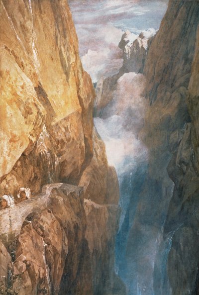 Passage af Mount St. Gotthard fra Devils Bridge, 1804 (wc på papir) af Joseph Mallord William Turner