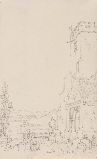 Sydportalen og tårnet i en uidentificeret kirke, ca. 1790-95 (blyant på bundet papir) af Joseph Mallord William Turner