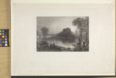 Tamworth Castle, Staffordshire (ætsning og gravering på indisk papir, chine collé) af Joseph Mallord William Turner