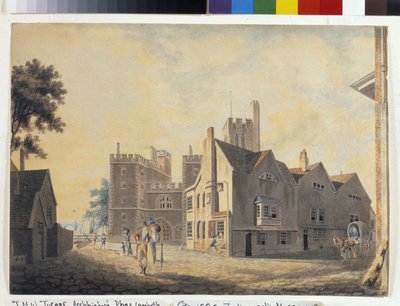 Udsigt over Ærkebiskoppens Palads, Lambeth (akvarel på hvidt papir) af Joseph Mallord William Turner