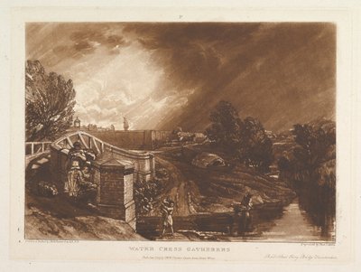 Water Cress Gatherers, Rails Head Ferry Bridge, Twickenham Liber Studiorum, pa..., 1. januar 1819. af Joseph Mallord William Turner
