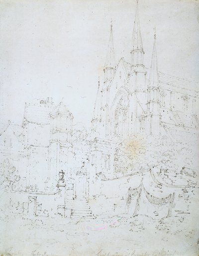 West Window, Worcester Cathedral (blyant på hvidt papir) af Joseph Mallord William Turner