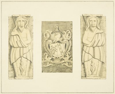 2 figurer og våbenskjold fra Gateway ved Black Castle, Brislington af Joseph Manning