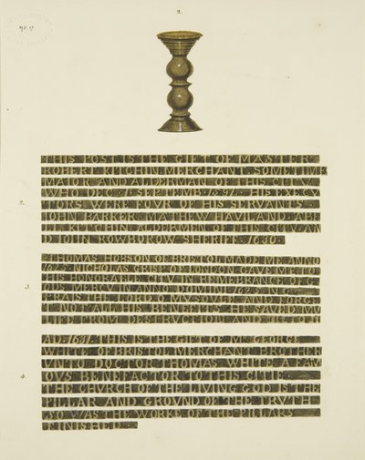 Bronzesøjle (søm) nr. 2, med inskriptioner af nr. 2, 3 og 4 (blyant og akvarel på papir) af Joseph Manning