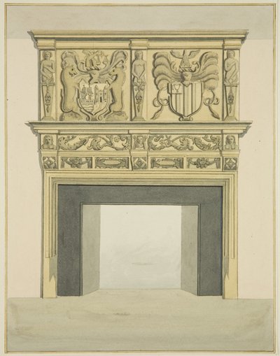 Skorstensstykke i tidligere bolig for Sir John Knight, Temple Street (akvarel på papir) af Joseph Manning