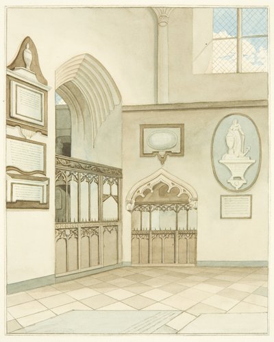 Slutningen af den sydlige tværarm af Bristol Cathedral (akvarel på papir) af Joseph Manning