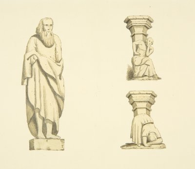 Figur og to bindingsværk i nicher af Tower of St Mary Redcliffe (akvarel på papir) af Joseph Manning