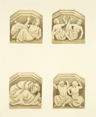 Fire spær i nord veranda (oprindeligt understøttende statuer) af St Mary Redcliffe (akvarel på papir) af Joseph Manning