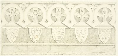 Gotisk frise og våbenskjold i saleriet i Bristol Cathedral (blyant og akvarel på papir) af Joseph Manning