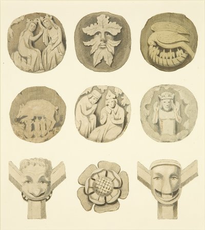 Lyskesten (bosser) i loftet i Redcliffe Church (akvarel på papir) af Joseph Manning