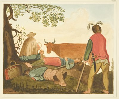 Guy, Earl of Warwick, and the Dun Cow, kopier fra originalt oliemaleri (akvarel på papir) af Joseph Manning