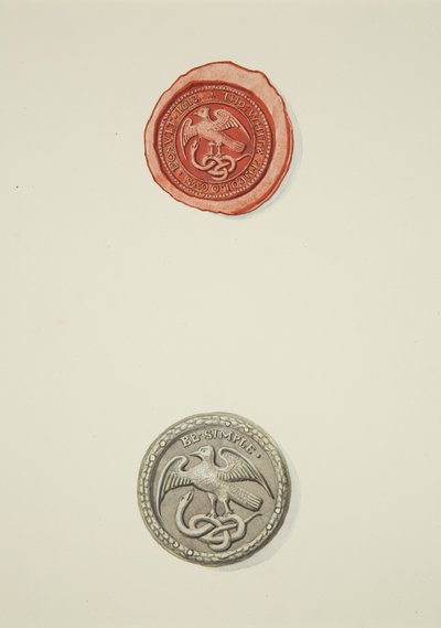 Segl påskrevet med Thomas White og badge, begge fra Temple Hospital (akvarel på papir) af Joseph Manning