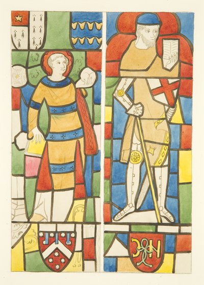 Glasmaleri i nord- og sydvinduer i koret i Bristol Cathedral (akvarel på papir) af Joseph Manning