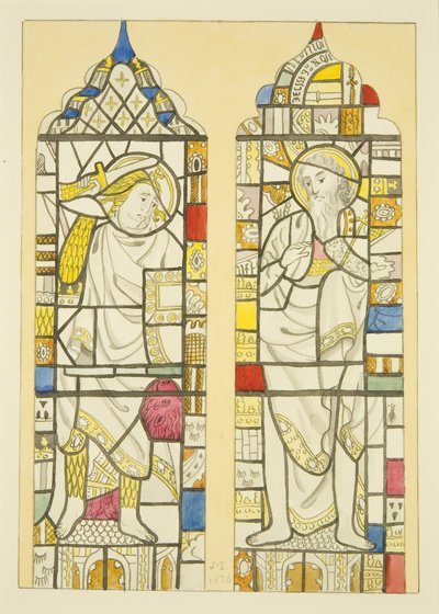 Farvet glas i nordvindue, nordlige tværarm af St Mary Redcliffe (akvarel på papir) af Joseph Manning
