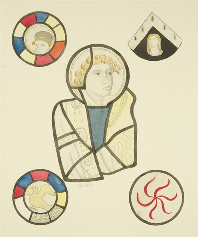 Farvet glas i nordvinduet i koret til St Mary Redcliffe (akvarel på papir) af Joseph Manning
