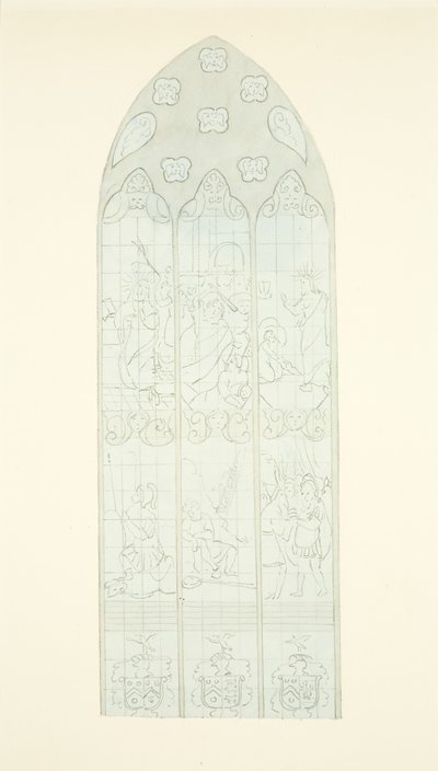 Glasmosaikvindue i den østlige ende af den sydlige sidegang af Bristol Cathedral (blyant og akvarel på papir) af Joseph Manning