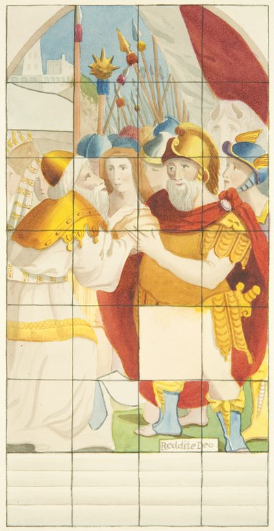 Glasmosaikvindue i den østlige ende af den sydlige sidegang af Bristol Cathedral (akvarel på papir) af Joseph Manning