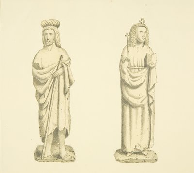 To figurer i nicher i Tower of St Mary Redcliffe (akvarel på papir) af Joseph Manning
