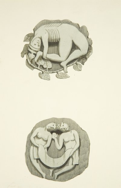 To lyskesten i loftet ved indgangen til den nordlige dør til Bristol Cathedral (akvarel på papir) af Joseph Manning