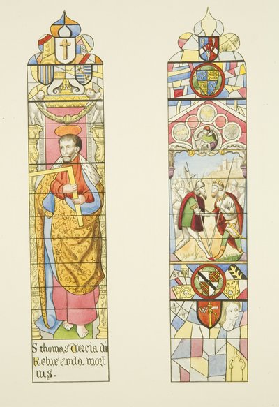 To farvede glasvinduer, der danner altervinduet i St. Mark