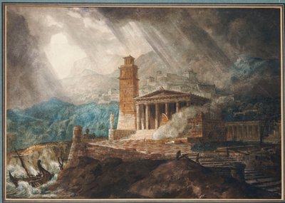 En Capriccio af en romersk havn under en storm af Joseph Michael Gandy