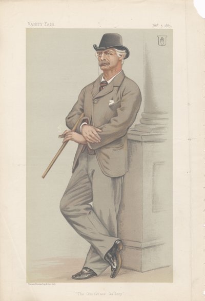 Coutts Lindsay, The Grosvenor Gallery fra Vanity Fair 3. februar 1883 (kromolitografi) af Joseph Middleton Jopling