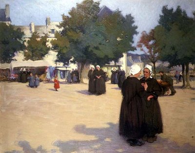 The Village Square, Bretagne (olie på lærred) af Joseph Milner Kite