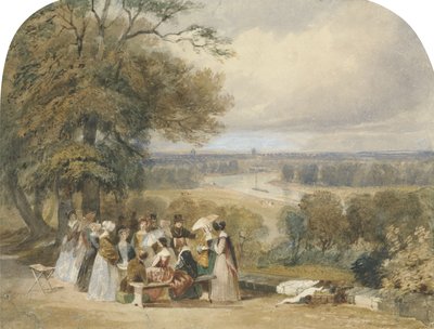 En picnic på Richmond Hill (wc med kropsfarve og tyggegummi på papir) af Joseph Murray Ince