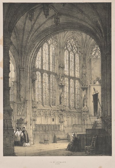 Middelalderens arkitektur: I St. Jacques, Dieppe, East End, Interiør af Joseph Nash